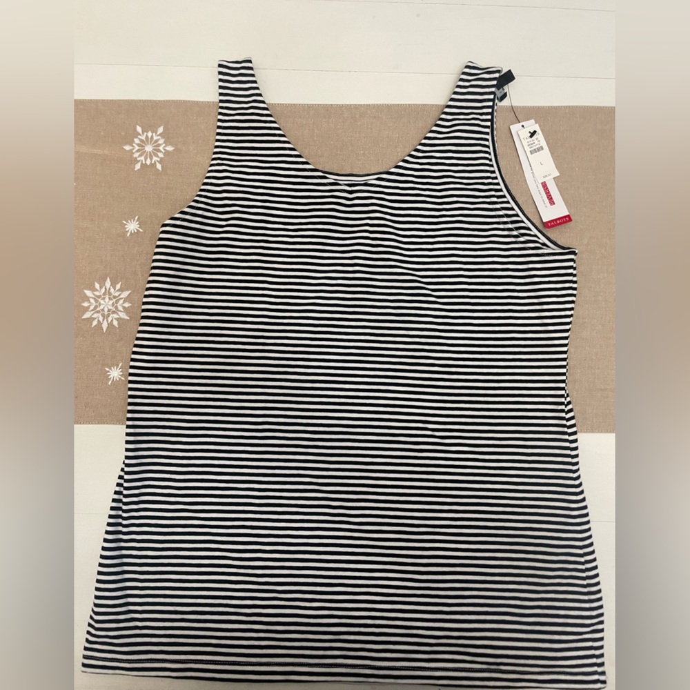 Talbots Black and White Striped Tank Top